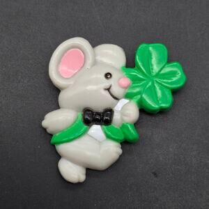 Vintage Plastic St. Patrick's Day Mouse Pin 1980s Gibson Greeting Shamrock Green